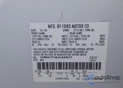 2018 Ford Explorer Limited z USA, uszkodzony, nr VIN 1FM5K7FH8JGA68637